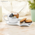Set Tasse et Assiette Chat avec Cuill&egrave;re 