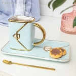 Mug avec Assiette et Cuill&egrave;re Sac &agrave; Main Bleu