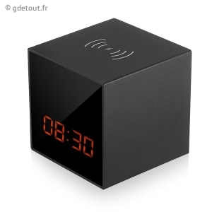 R&eacute;veil Cam&eacute;ra Espion WiFi Chargeur induction audio bidirectionnel IR