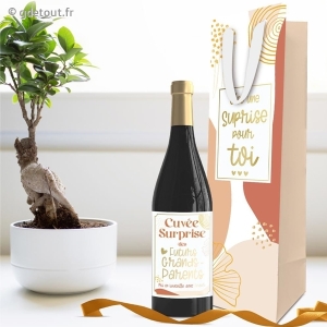 Sac et Etiquette Bouteille Annonce Grands-Parents