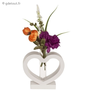 Vase Tube Socle Cœur Blanc en Bois